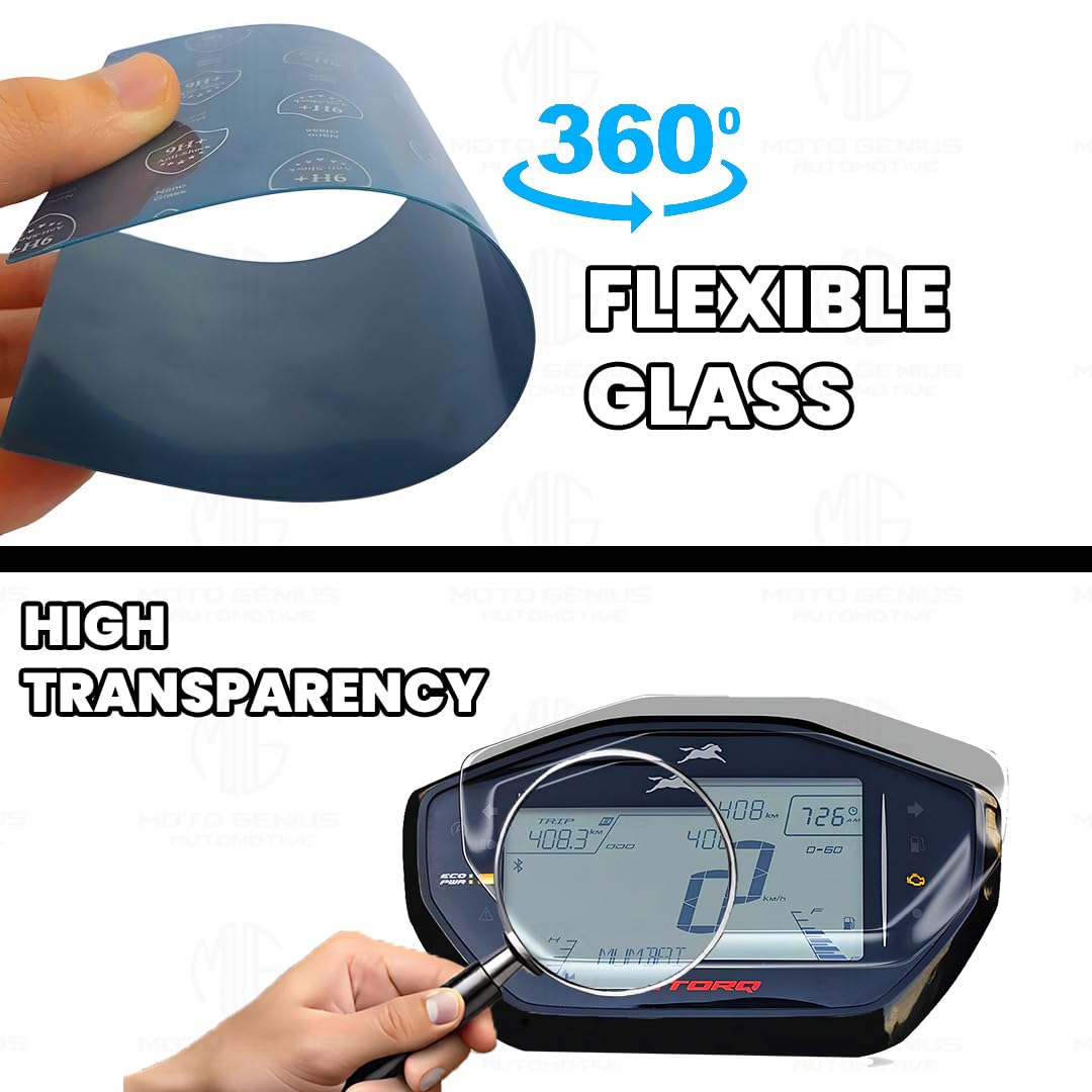 9H Nano Glass Screen Protector for TVS NTORQ Speedometer, Scratch Resistant, Anti Fingerprint, HD Clarity, Easy Application-Transparent - Moto Genius
