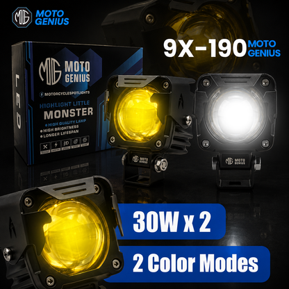 9X-190 WITHOUT HARNESS Single LED Auxiliary Fog Light for Motorcycles & Cars — Universal Fit (MGF2)