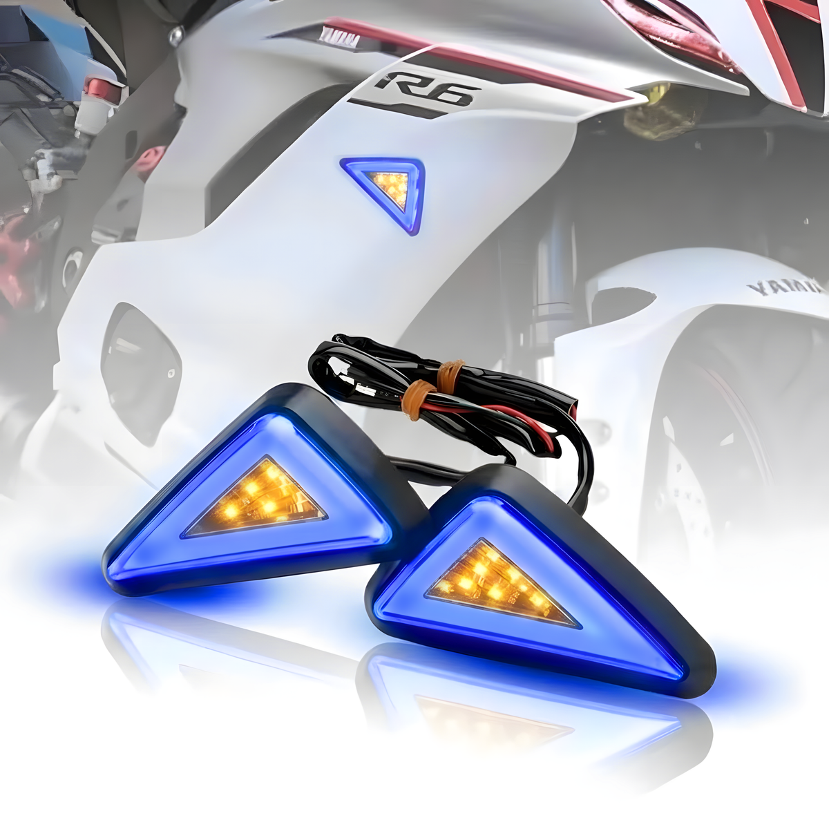 Motorcycle LED Body Indicator Lights with DRL for R15, CBR 150R/250, Ninja 250 | Triangle Side Body Turn Signals, Waterproof & Durable (Pack of 2)
