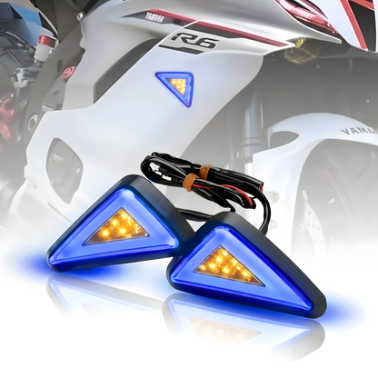 Motorcycle LED Body Indicator Lights with DRL for R15, CBR 150R/250, Ninja 250 | Triangle Side Body Turn Signals, Waterproof & Durable (Pack of 2)