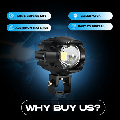 MOTO GENIUS 30W Dual Color DRL LED Laser Shooting Headlight (9–80V) | High Intensity Off-Road Spotlight | Waterproof Auxiliary Spot Lamp for Bike, Motorcycle, Car, Truck & Boat