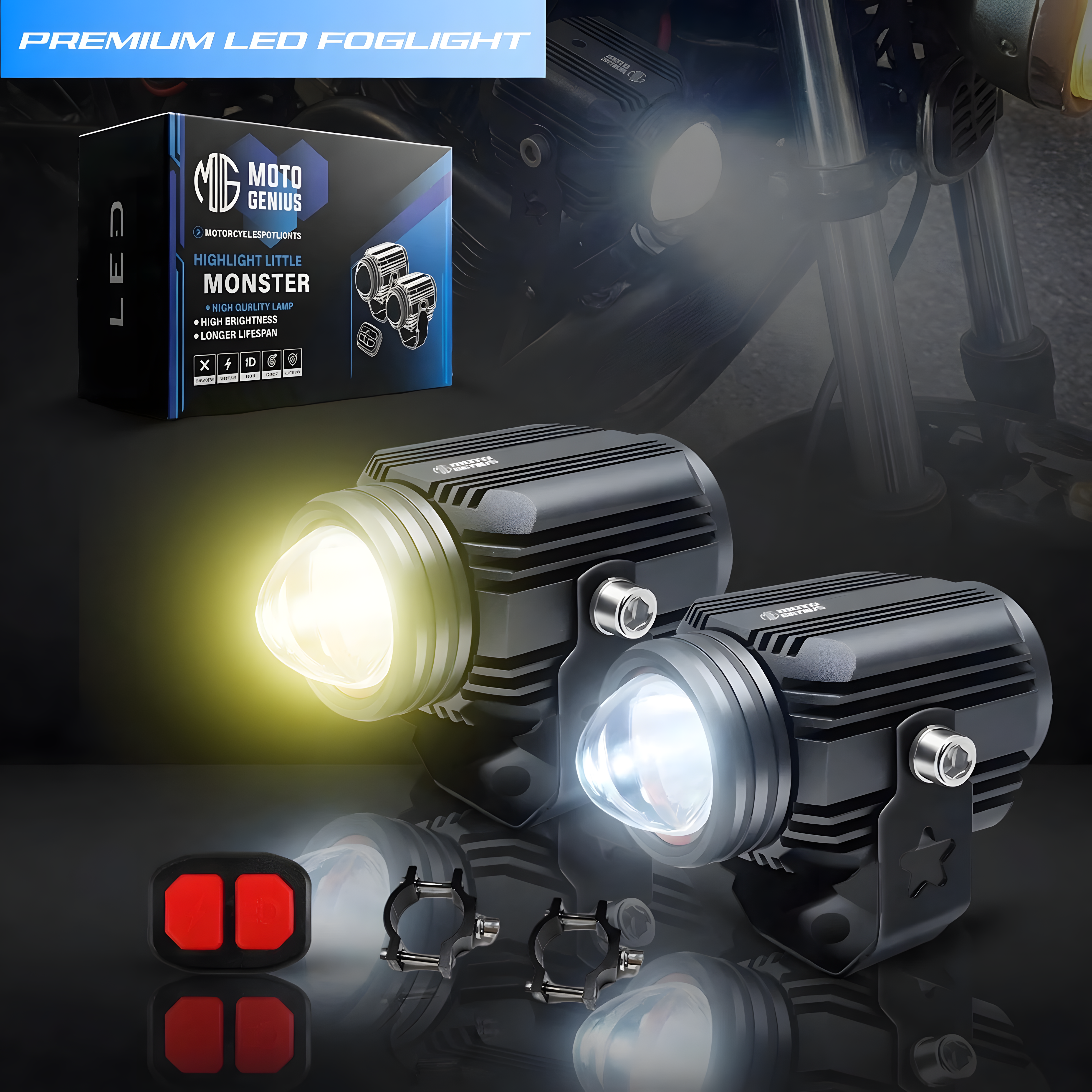 DK16/ VK16 WITH HARNESS Auxiliary LED FOG Lights 45W with Wireless Spotlight Switch Harness & Mounting Clamps, 12V–30V, Universal Fit for Motorcycles & Cars (MGF3)