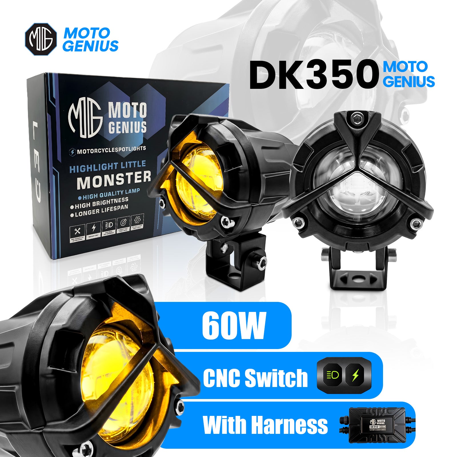 DK/VK 350 (WITH HARNESS) Y-Type LED Fog Light with Wiring Harness