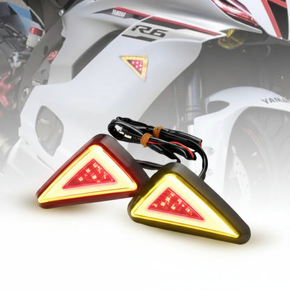 Motorcycle LED Body Indicator Lights with DRL for R15, CBR 150R/250, Ninja 250 | Triangle Side Body Turn Signals, Waterproof & Durable (Pack of 2)