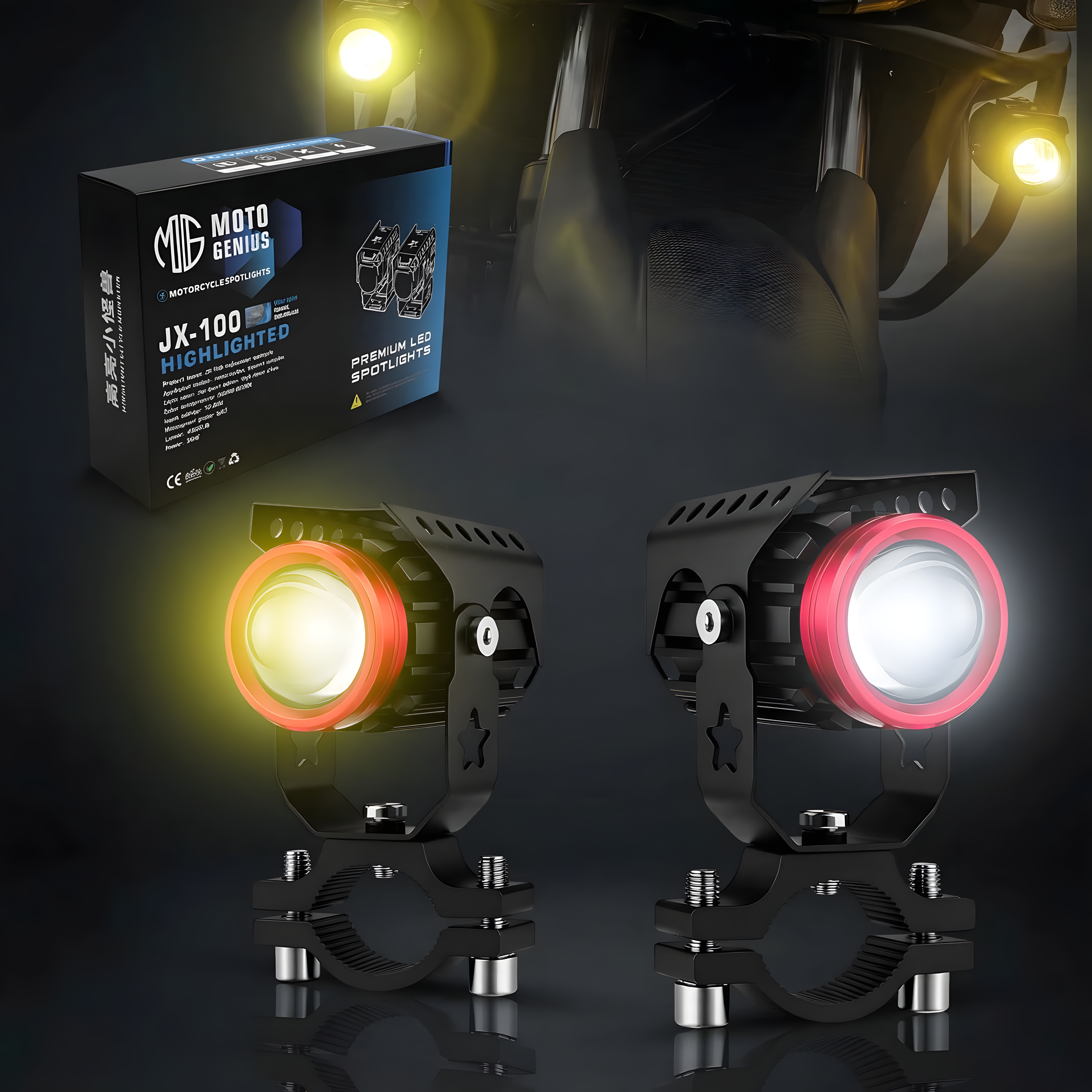JX100 2 LED Fog Lights for Motorcycles | High-Intensity Titanium LED Pair | Wide-Beam Night & Fog Riding Lights | Waterproof Auxiliary Driving Lamps(Pack of 2) (MGF2)