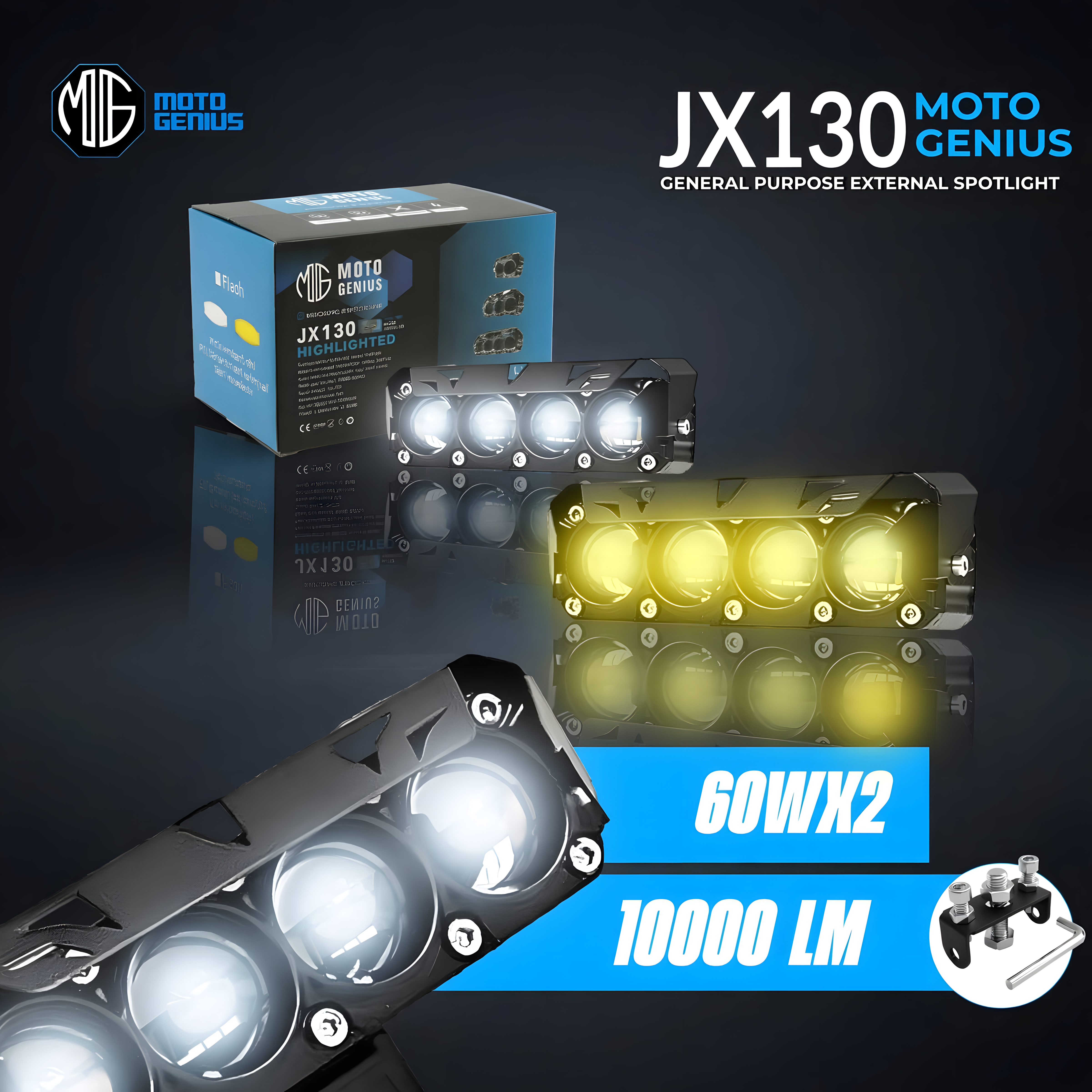 JX 130 120W 4-LED Motorcycle Fog Lights (Pair) | High-Intensity Auxiliary Driving Lamps | Waterproof Super Bright Lights for Night & Fog Riding (Pack of2) (MGF3)
