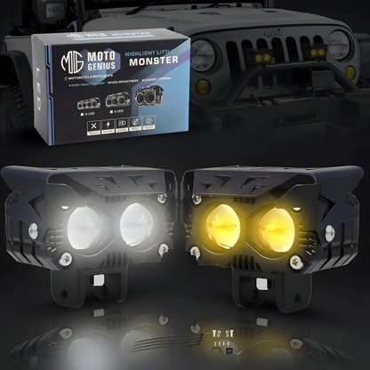 VK130 ( WITHOUT HARNESS ) Motorcycle Fog Light Dual Spot 60W | 2 LED Yellow/White Light | Aluminium Alloy Body | IP67 Waterproof | Easy Mount for Bikes & Scooters (Pack of 2) (MGF2)