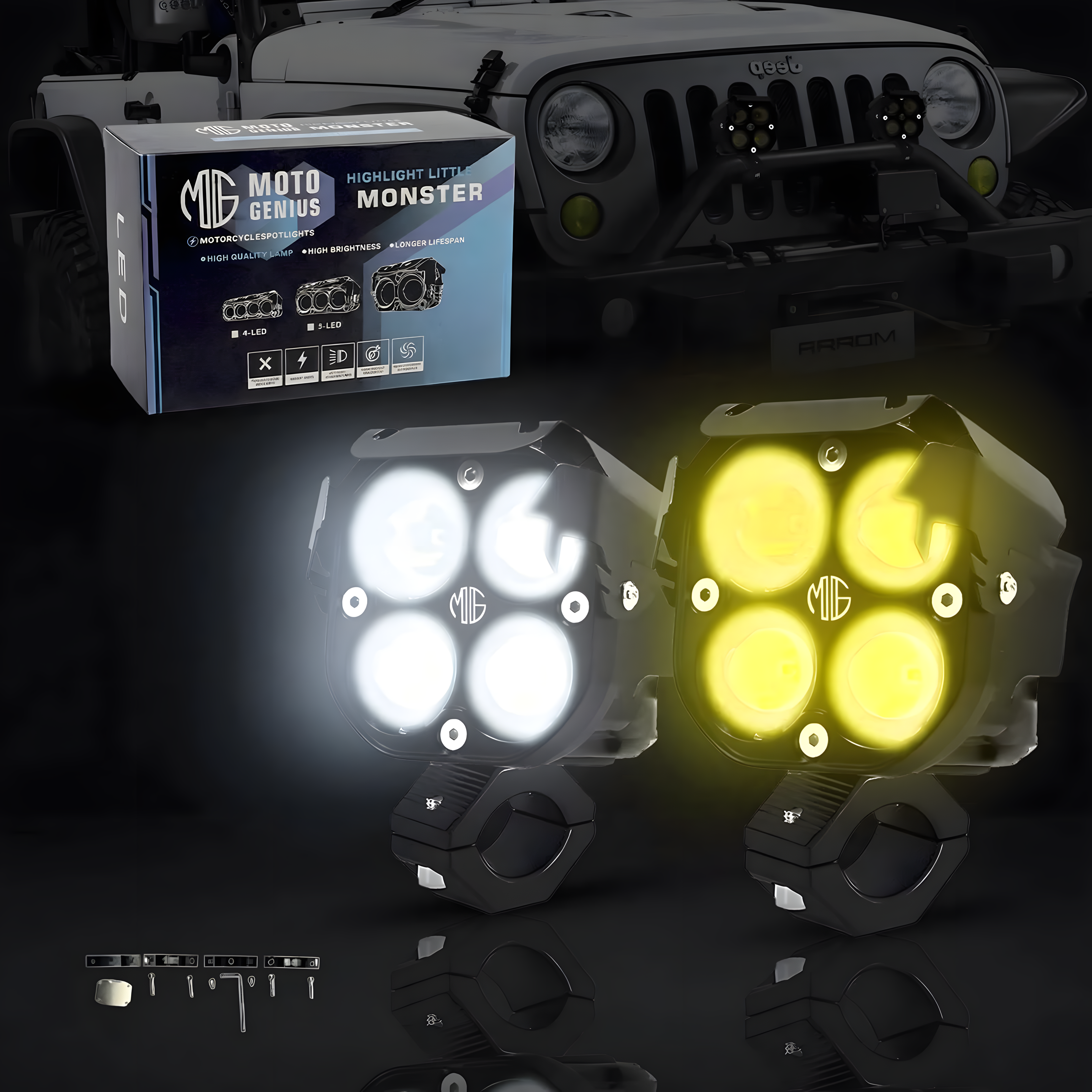 JX30 WITHOUT HARNESS 60W piece  4-Lens LED Auxiliary Fog Light for Motorcycles & Cars | Universal Fit | High Brightness | Waterproof | Night & Fog Riding (MGF2)