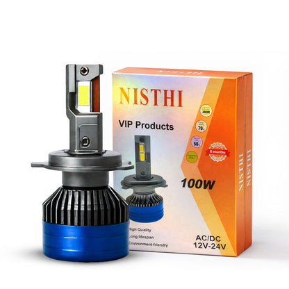 100W h4 LED Headlight 12V–24V with Silent Turbo Cooling Fan, Waterproof High Brightness Light for Bike & Car
