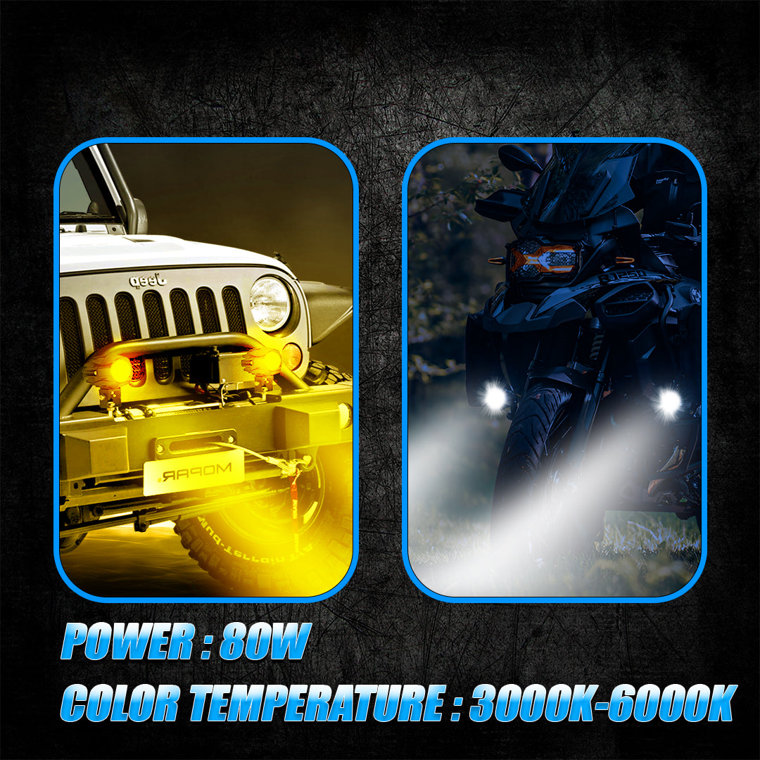 CAT EYE SINGLE LED WITHOUT HARNESS Auxiliary FOG light Dual Color DRL LED Laser Shooting light 9–80V | Off-Road Spotlamp for Truck, Motorcycle, Boat & Vehicles | High Intensity Spotlight