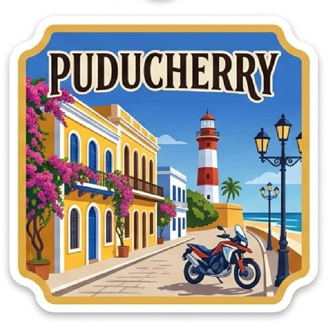 Puducherry 3D Vinyl Sticker Waterproof Decals for Motorcycle, Helmet & Laptop | Edgy Aesthetic Stickers for Bikes and cars