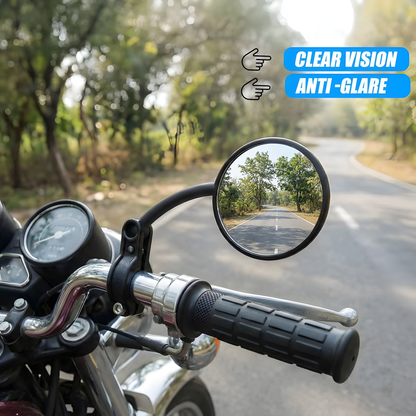Easy Clamp Enduro Round Motorcycle Mirror, 360° Rotating Fold-Down Plastic Mirror, Universal Handlebar Fit, Durable Black Design