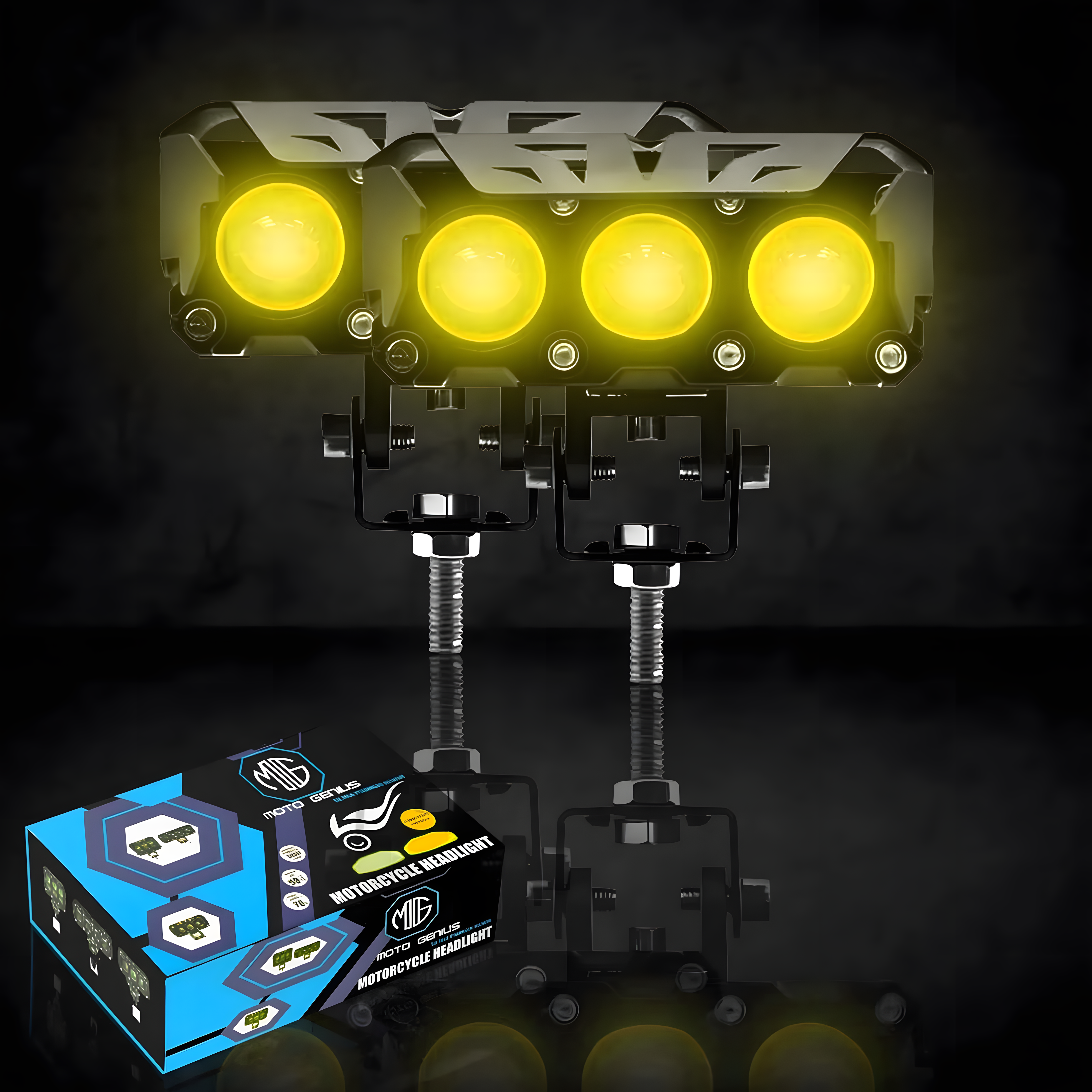 Super Bright 3 LED Fog Light | Dual Mode Yellow & White Changing Light, High/Low Beam, Aluminum Body, Universal Fit for Motorcycle & Car (MGF2)