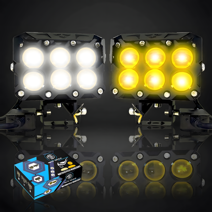 Super Bright 6 LED Fog Light | Dual Mode Yellow and White, Aluminium Body, Universal Fit for Motorcycle & Car, Waterproof (Pack of 2) (MGF3)