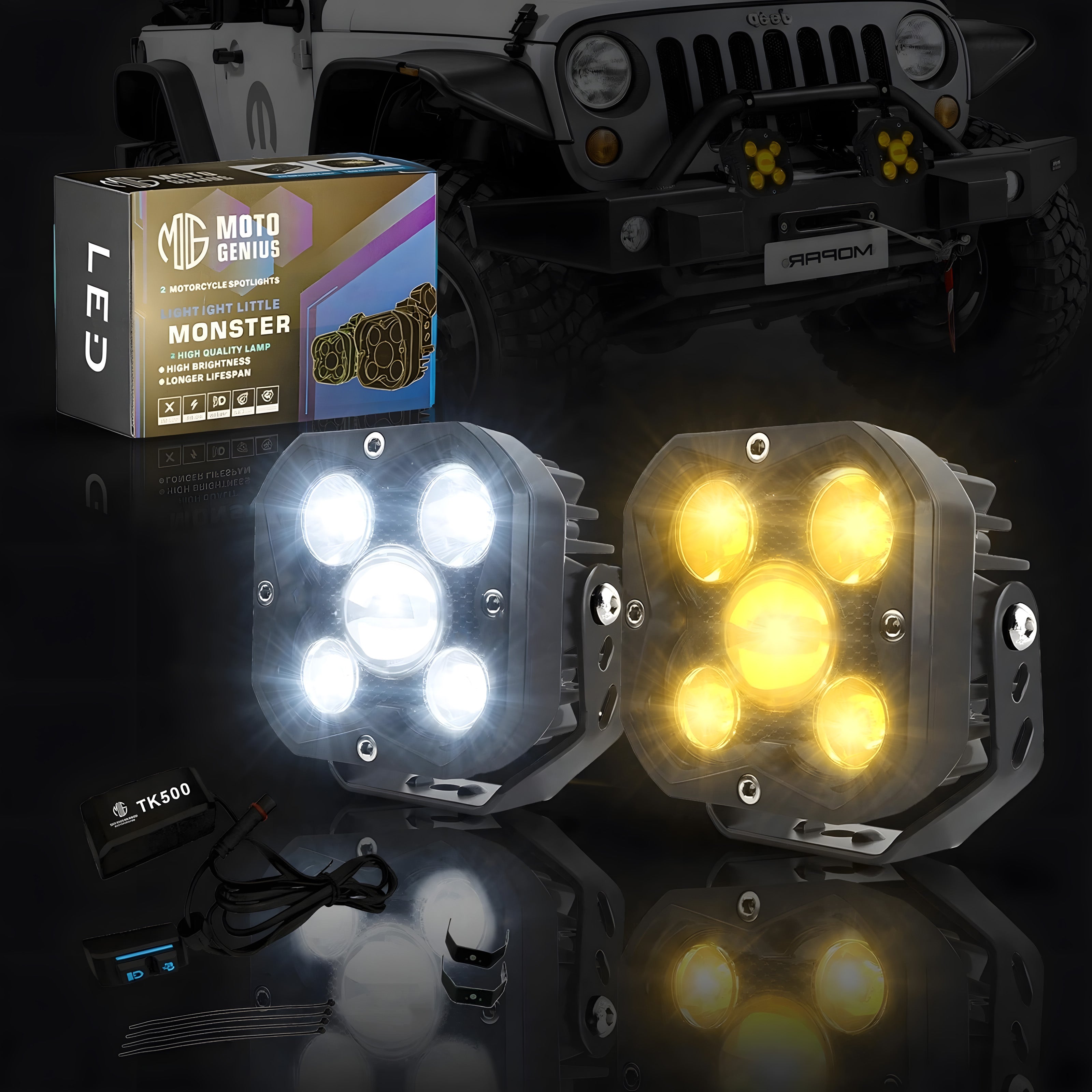 TK-500 80W Motorcycle Fog Light | 5 High-Power LEDs | Waterproof & Dustproof | Easy to Mount on Motorcycles, Scooters, ATVs & Other Vehicles (Pack of2) (MGF1)