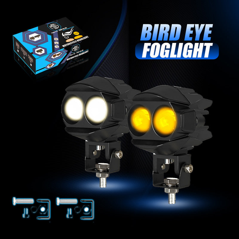 CAT EYE 2LED WITHOUT HARNESS Dual Color DRL LED Auxiliary FOG light Laser Shooting Headlight 9–80V | Off-Road Spotlamp for Truck, Motorcycle, Boat & Vehicles | High Intensity Spotlight (Pack of 2)