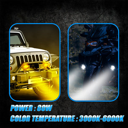 CAT EYE 2LED WITHOUT HARNESS Dual Color DRL LED Auxiliary FOG light Laser Shooting Headlight 9–80V | Off-Road Spotlamp for Truck, Motorcycle, Boat & Vehicles | High Intensity Spotlight (Pack of 2)