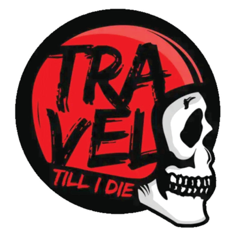 Travel-Till-Die 3D Vinyl Sticker Waterproof Decals for Motorcycle, Helmet & Laptop | Edgy Aesthetic Stickers for Bikes and cars