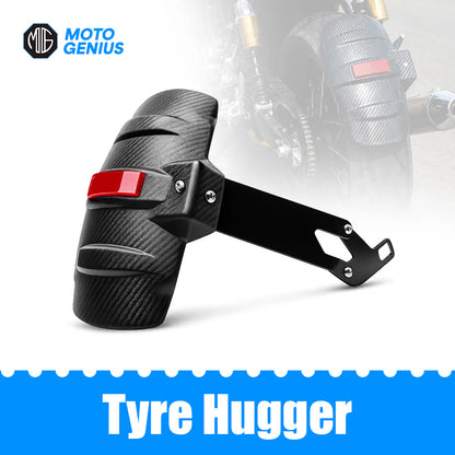 MOTO GENIUS Universal Motorcycle Rear Mudguard Tyre Hugger with Reflector | Carbon Shade Plastic | Anti-Splash Rear Fender for All Bikes
