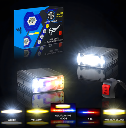 Universal 40W LED Fog Lamp with Switch for Cars and Bikes | Multi-Color Auxiliary Light with White, Yellow, Red Blue and Dual Combo Beams | Waterproof Off-Road Projector Lens Headlight (MGF1)