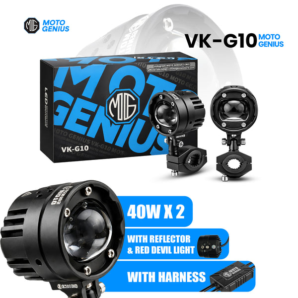VK G10 80W LED Motorcycle Fog Light with Wiring Harness & Switch, Dual Beam High Low White Yellow Auxiliary Spotlight, 12V–36V Waterproof IP67 for Bike, Scooter, Electric Vehicle (Pack of 2) (MGF3)