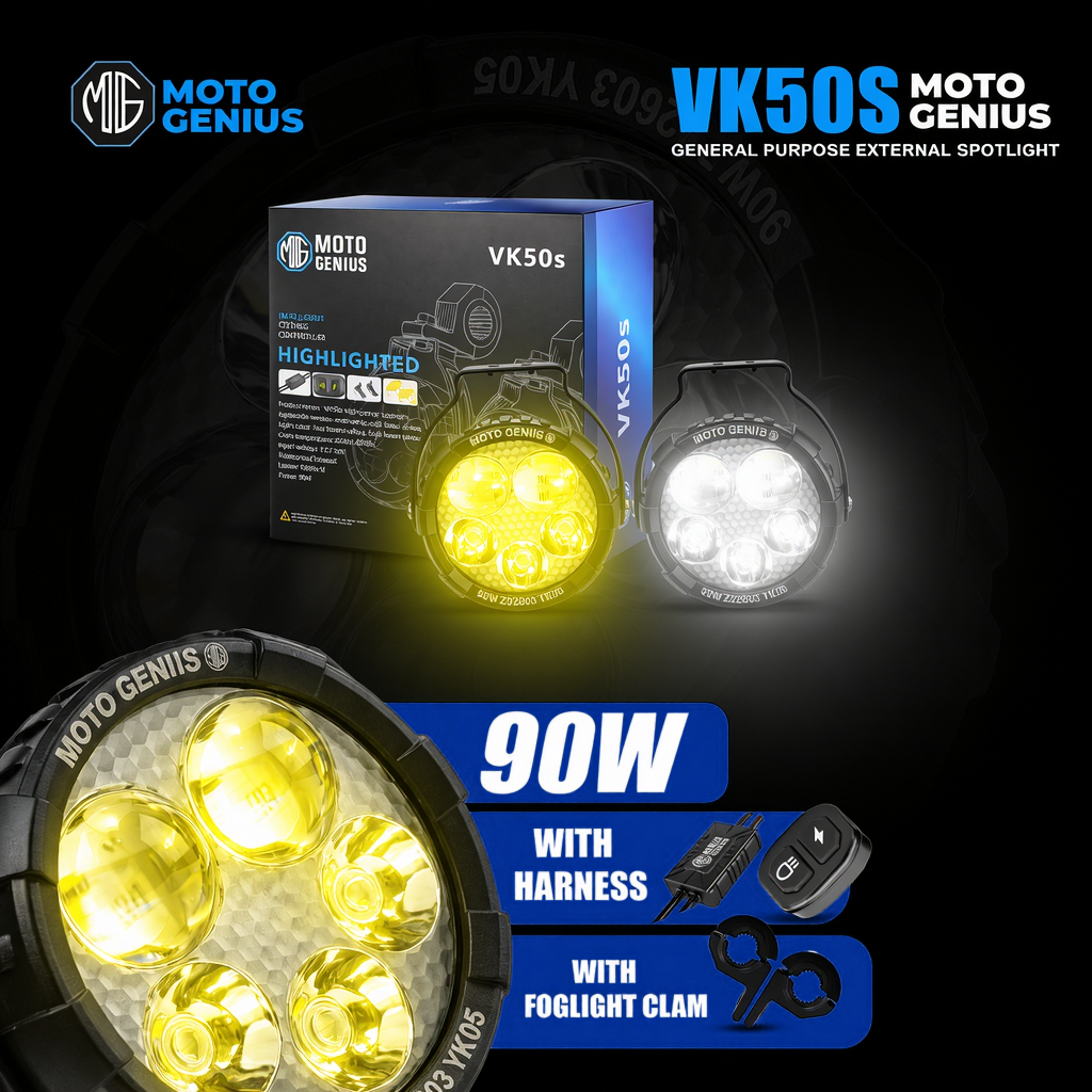 VK50S 90W High Power LED Spotlight for Car, Bike & Truck | Dual Beam Yellow & White | 12V–36V Waterproof with Harness (MGF3)