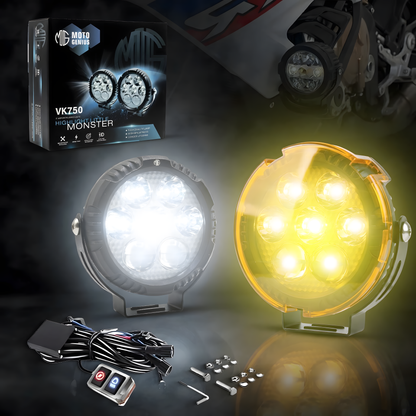 VK 750 WITH HARNESS 7 LED AUXILIARY Fog Light 60W piece Motorcycle & Car Light | With Switch & Wire Harness | Universal Fit | High Brightness | Waterproof (Pack of 2) (MGF3)