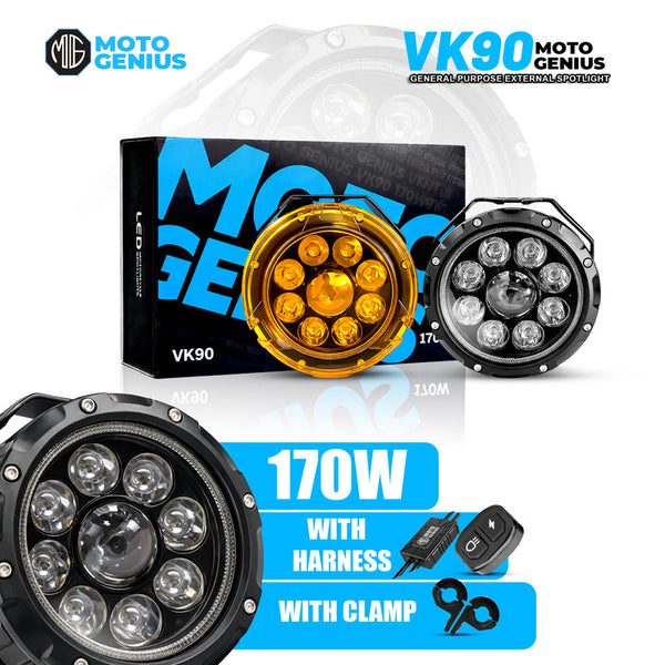 VK90 170W LED Fog Lights with Harness and Yellow Cap | High Power Auxiliary Fog Lamp for Cars, Bikes & Trucks