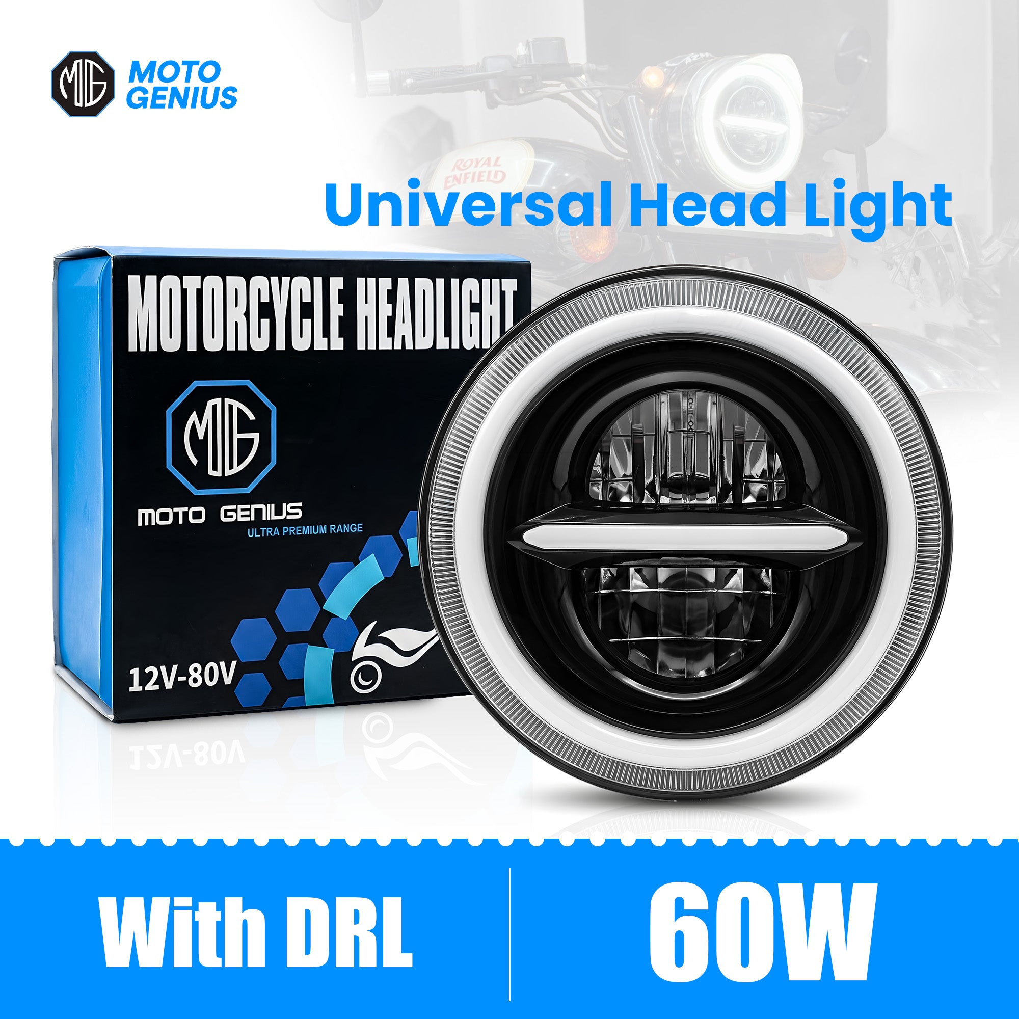 7 Inch LED Round Headlight for Royal Enfield & Thar | High/Low Beam, Waterproof, Luminous Mode, Acrylic & Aluminum Construction, Durable, DRL, Bright LED (Line Design)