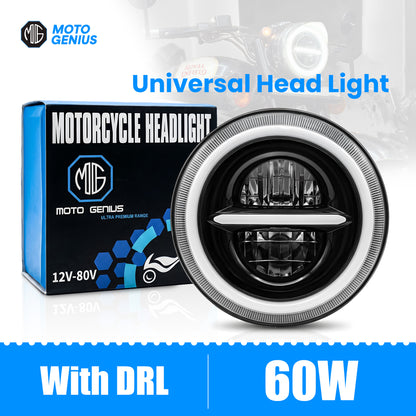 7 Inch LED Round Headlight for Royal Enfield & Thar | High/Low Beam, Waterproof, Luminous Mode, Acrylic & Aluminum Construction, Durable, DRL, Bright LED (Line Design)