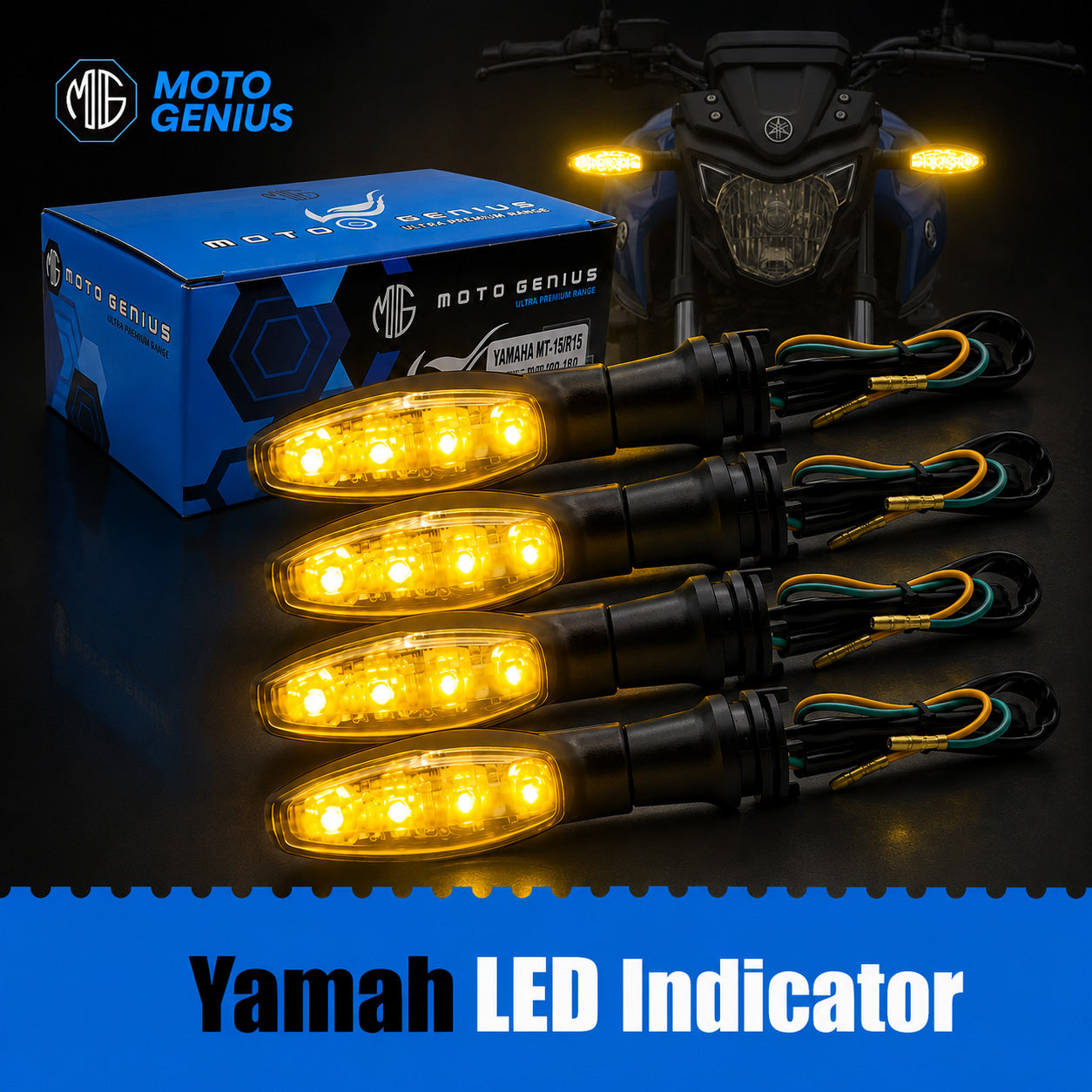 Waterproof Flexible Silicone Rubber LED Indicator Light for FZ, R15, MT15 (BS4 + BS6), Ray Z | Unbreakable, Premium, and Durable Motorcycle Turn Signal Lights
