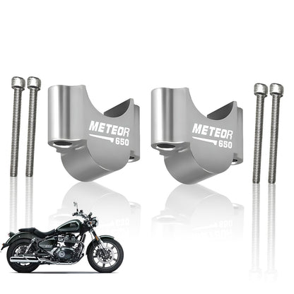 Adjustable Handle Riser for RE Super Meteor 650 Motorbike | Enhances Comfort and Control | Height Riser Clamp Compatible with RE Super Meteor-Silver - Moto Genius
