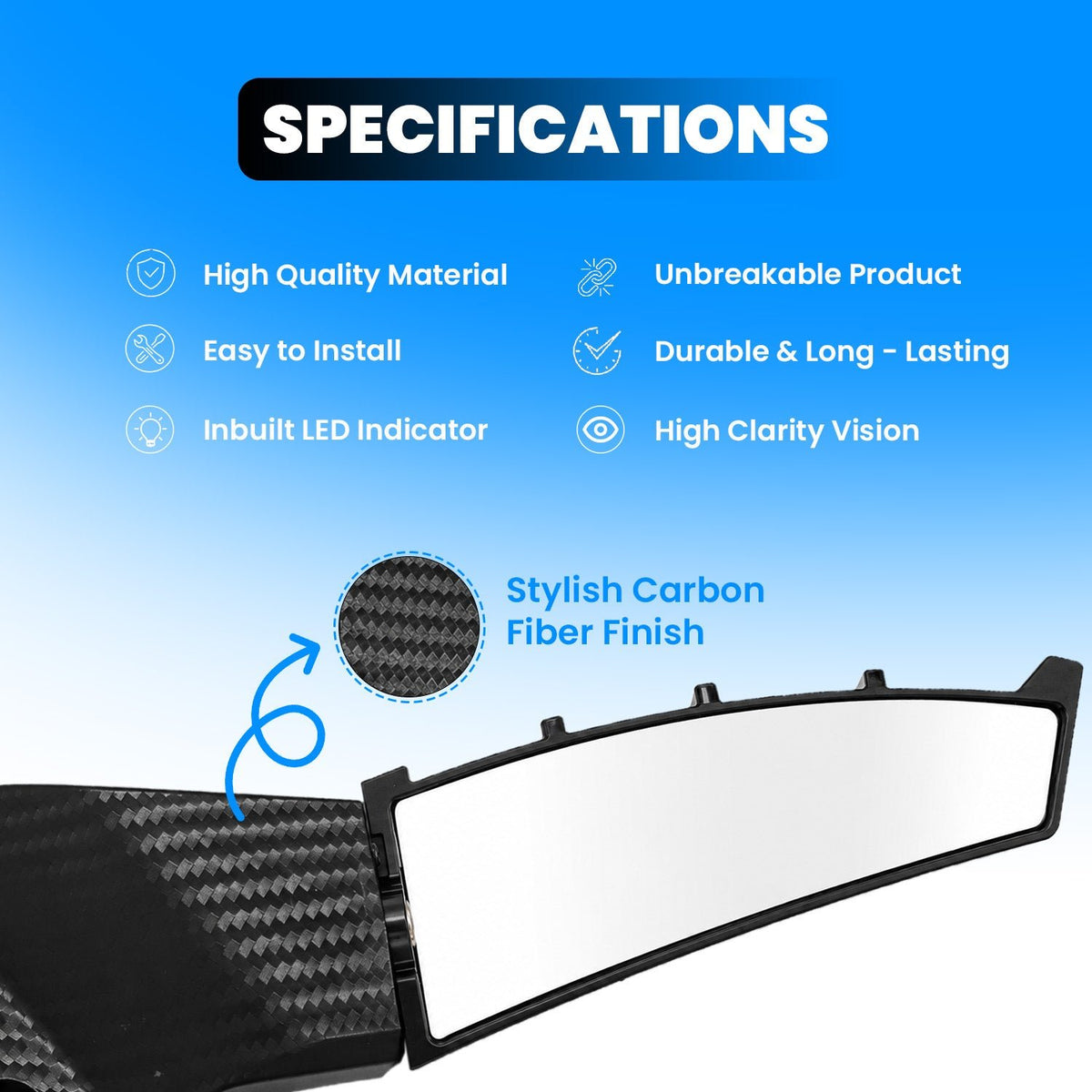 Adjustable Universal Motorcycle Rearview Mirrors with LED Turn Signals, Rotating Wind Wing Side Mirrors, Carbon Fiber Finish, Modified Rear View Mirrors for Most Motorcycles & Bikes - Moto Genius
