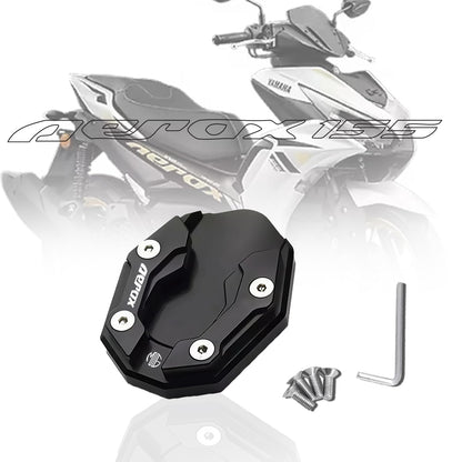 Aerox 155 Aluminium Side Stand Extender | CNC Base Plate for Stability and Support | Durable Easy Installation, Enhanced Stability-Black - Moto Genius