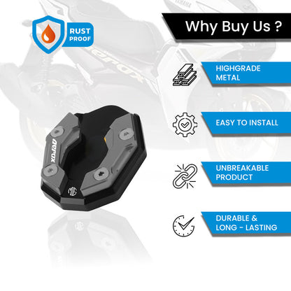 MOTO GENIUS Aerox 155 Aluminium Side Stand Extender | CNC Base Plate for Stability and Support | Durable Easy Installation, Enhanced Stability