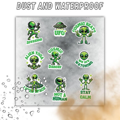 Alien Cartoon 3D Waterproof Vinyl Stickers Pack for Kids – Self Adhesive Cute Cartoon & Space Decal for Laptop, Mobile Phone, Helmet, Bike, Car, Notebook & Water Bottle - Moto Genius