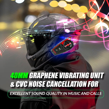 Bluetooth 5.3 Motorcycle Helmet Headset, IP65 Waterproof Wireless Headphones with Mic, Smart Call Handling & LED Night Safety Lights - Moto Genius