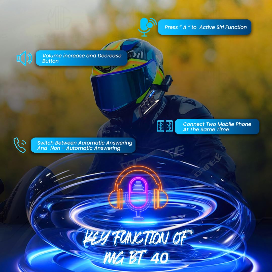 BT-40 Motorcycle Helmet Bluetooth 5.3 Headset, Hands-Free Call, Stereo Sound, Noise Reduction, Waterproof, Voice Assistant Support, Includes Charging Cable, Compatible with All Helmets - Moto Genius