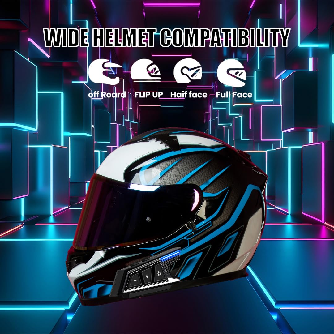 BT-40 Motorcycle Helmet Bluetooth 5.3 Headset, Hands-Free Call, Stereo Sound, Noise Reduction, Waterproof, Voice Assistant Support, Includes Charging Cable, Compatible with All Helmets - Moto Genius