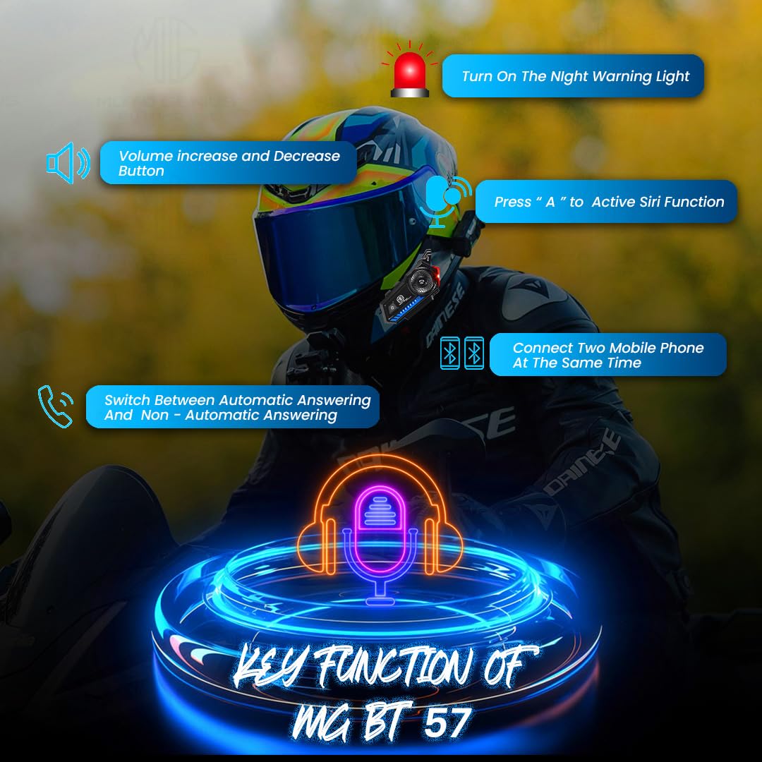 BT-57 Motorcycle Helmet Bluetooth 5.3 Headset, Hands-Free Calling, Stereo Sound, Noise Reduction, Waterproof, Siri Command Support, Auto Answer Function, Includes Charging Cable-BT-57 - Moto Genius