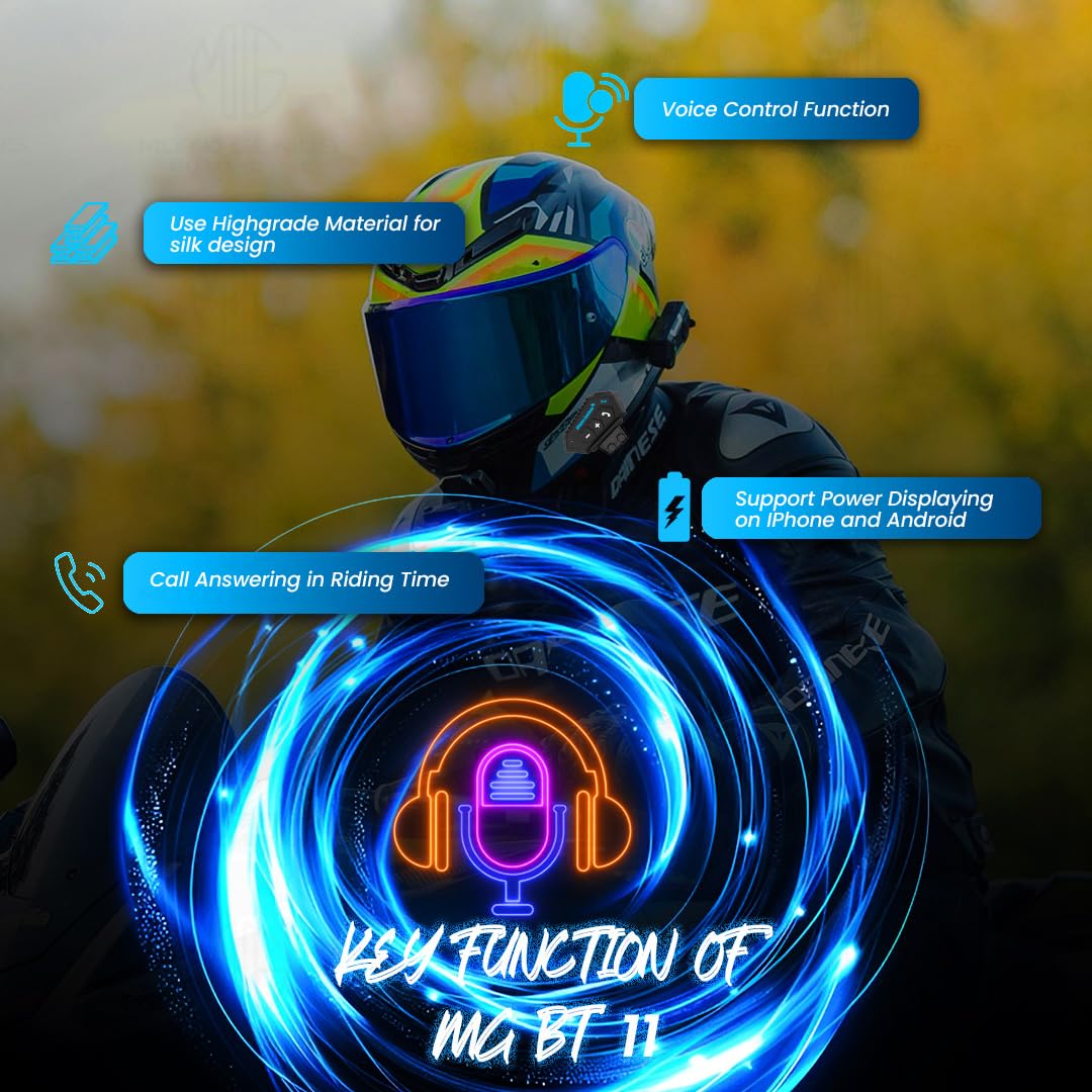 BT11 Universal Rechargeable Wireless Motorcycle Helmet Bluetooth Headset Intercom System with Microphone - Hands-Free Calling, Music Control, 5 Hours Playtime Sound - Moto Genius