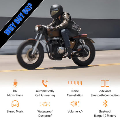 BT12B Motorcycle Helmet Bluetooth Headset, Wireless Dual On-Ear Speakers with Mic, Hands-Free Calling & Music, Noise Reduction, Fast Charging, Universal Fit for All Helmets - Moto Genius