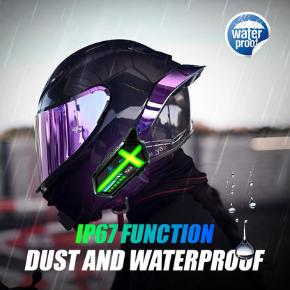 BT26 Motorcycle Helmet Bluetooth Headset,Dual Phone Connection, Noise Cancelling Mic, 4-Color LED Light (5 Modes), IP64 Waterproof, Long Battery, Universal Fit - Moto Genius