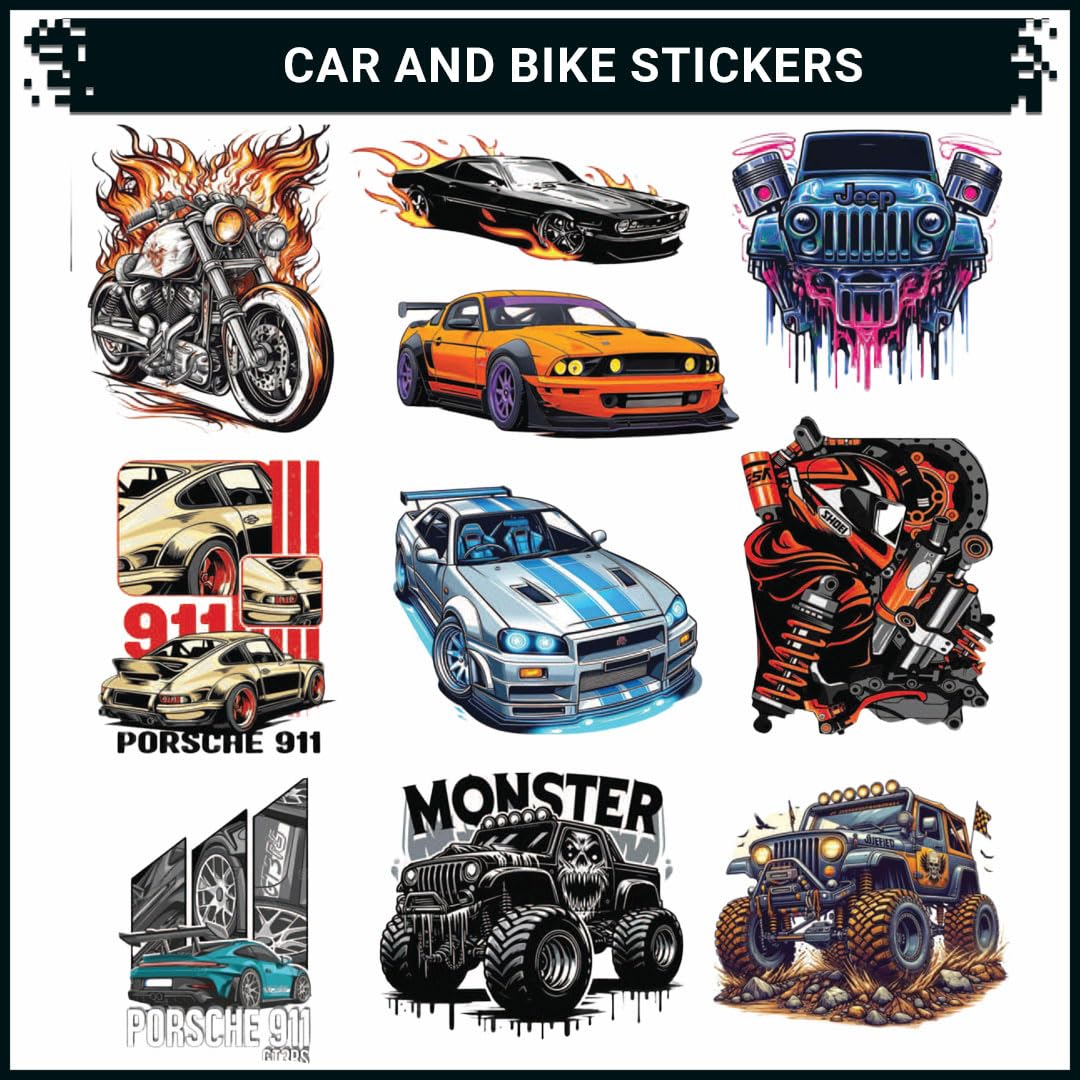 Car & Bike 3D Vinyl Stickers | Waterproof, Fade-Proof, Self-Adhesive Decals for Helmet, Bike, Car, Laptop & Mobile | Multipurpose Vehicle Graphic Stickers (10 PC) - Moto Genius