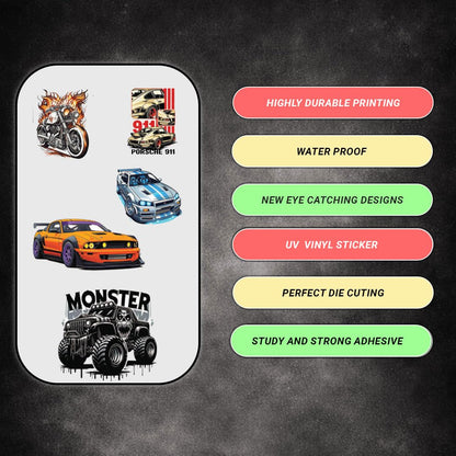 Car & Bike 3D Vinyl Stickers | Waterproof, Fade-Proof, Self-Adhesive Decals for Helmet, Bike, Car, Laptop & Mobile | Multipurpose Vehicle Graphic Stickers (10 PC) - Moto Genius