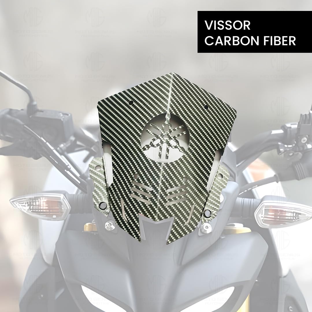 Carbon Metal Visor Windscreen Windshield Deflector for MT 15 | Heavy Quality Flyscreen with Mount for Motorbike | Wind Sheld Protector-Logo Black - Moto Genius