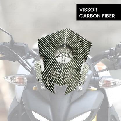 Carbon Metal Visor Windscreen Windshield Deflector for MT 15 | Heavy Quality Flyscreen with Mount for Motorbike | Wind Sheld Protector-Logo Black - Moto Genius