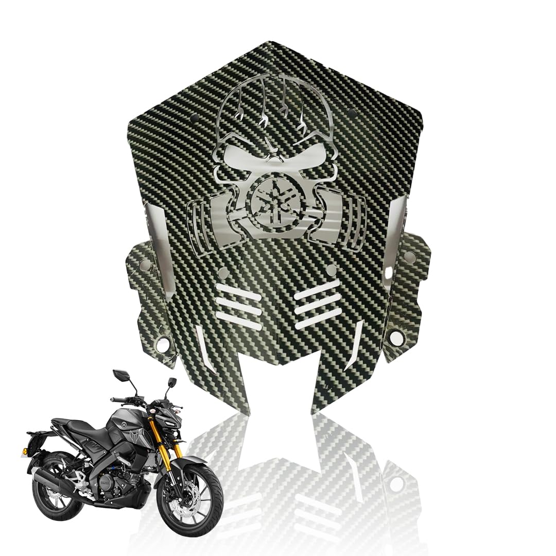 Carbon Metal Visor Windscreen Windshield Deflector for MT 15 | Heavy Quality Flyscreen with Mount for Motorbike | Wind Sheld Protector-Skull Black - Moto Genius