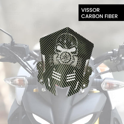 Carbon Metal Visor Windscreen Windshield Deflector for MT 15 | Heavy Quality Flyscreen with Mount for Motorbike | Wind Sheld Protector-Skull Black - Moto Genius