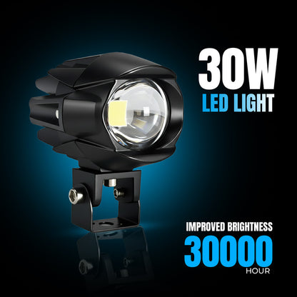 MOTO GENIUS 30W Dual Color DRL LED Laser Shooting Headlight (9–80V) | High Intensity Off-Road Spotlight | Waterproof Auxiliary Spot Lamp for Bike, Motorcycle, Car, Truck & Boat